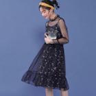 Set: Sheer Long-sleeve Dress + Floral Strappy Midi Dress