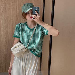 Color Block Houndstooth Knit Top