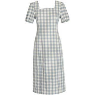 Short-sleeve Check Mini A-line Dress / Midi Sheath Dress