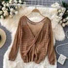 Knotted Cutout Long-sleeve Knit Top