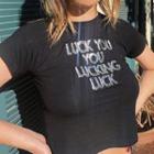 Short-sleeve Sequin Lettering Cropped T-shirt