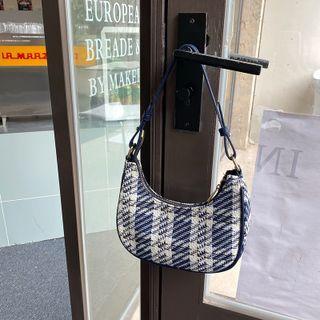 Plaid Hobo Bag Dark Blue - One Size