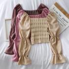Chiffon-sleeve Crop Knit Top