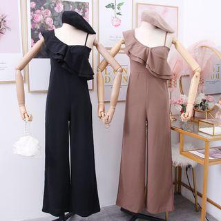 Ruffled Asymmetric Wide-leg Jumper Pants