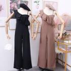 Ruffled Asymmetric Wide-leg Jumper Pants