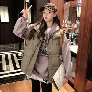 Plain Padded Vest / Lettering Hoodie