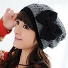 Wool-blend Bow-accent Beanie Gray - One Size