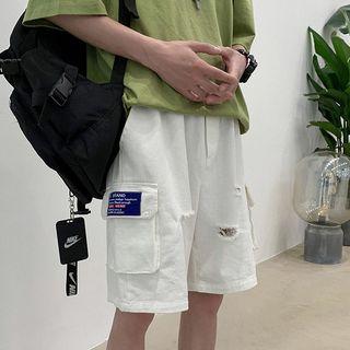 Letter Tag Ripped Shorts