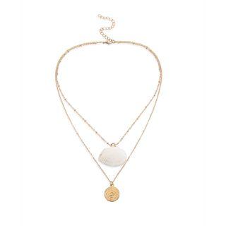 Alloy Embossed Evil Eye & Shell Pendant Layered Necklace