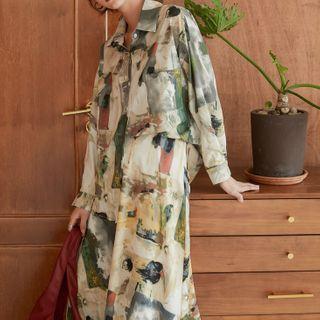 Printed Single-breasted Long-sleeve Shirt