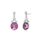 925 Sterling Silver Fashion Tower Rose Red Round Austrian Element Crystal Earrings Silver - One Size