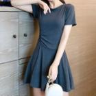 Short-sleeve Shirred Ruffle Mini Dress