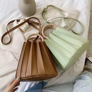 Top Handle Pleated Bucket Bag