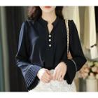 Faux-pearl Button Pleated-cuff Top