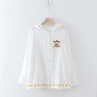 Rabbit Embroidery Hooded Light Jacket White - One Size