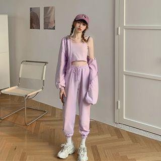 Plain Cropped Camisole Top / Zip-up Hoodie / Sweatpants