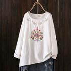 Floral Embroidered Linen Blouse