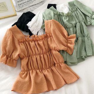 Square Neck Ruffled Puff-sleeve Blouse