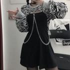 Spaghetti-strap Mini A-line Dress / Long-sleeve Zebra Print Crop Top