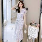 Puff-sleeve Floral Print Drawstring Midi A-line Dress (various Designs)