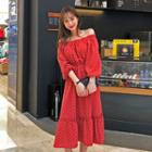 Off-shoulder Polka-dot Dress Brick - One Size