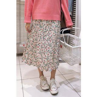 Floral Crepe Crinkled Maxi Skirt Ivory - One Size