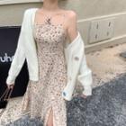 Spaghetti Strap Floral Print Midi Mermaid Dress / Cardigan