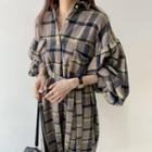 Long-sleeve Plaid Sashed Shirtdress