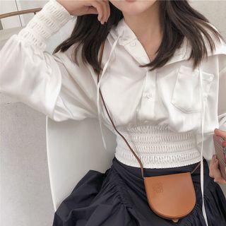 Smocked Sheer Hooded Shirt