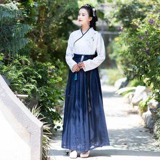 Long-sleeve Embroidered Hanfu Top / Maxi Skirt / Set