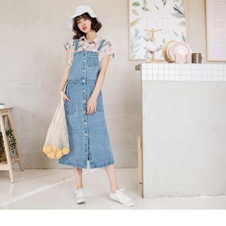 Buttoned Front Denim Jumper Dress
