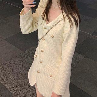 Long-sleeve Open-collar Mini Shirtdress