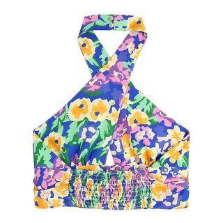 Sleeveless Halter Neck Print Crop Top