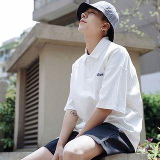 Drop-shoulder Embroidered Polo Shirt