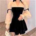 Puff-sleeve Paneled A-line Dress As Shown In Figure - One Size