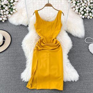 U-neck Slit Plain Tank Dress