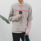 Striped Panel Lettering Long Sleeve T-shirt