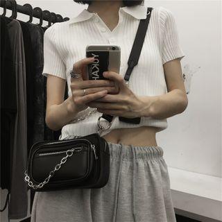 Faux Leather Chained Crossbody Bag Black - One Size