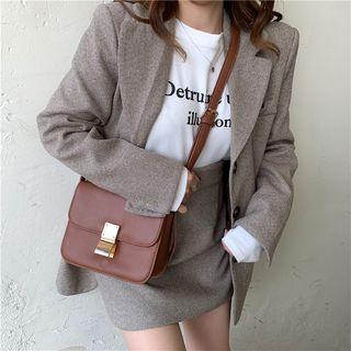Lettering Long-sleeve T-shirt / Herringbone Blazer / A-line Mini Skirt