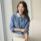 Lace-collar Puff-shoulder Blouse