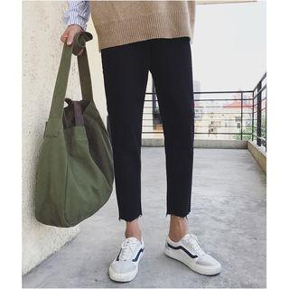 Frayed Hem Cropped Slim-fit Jeans