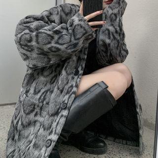 Leopard Loose-fit Coat Gray - One Size