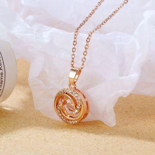 Rhinestone Pendant Stainless Steel Necklace 022 - Gold - One Size