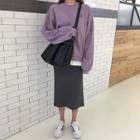 Plain Long-sleeve Sweatshirt / Knit Midi Skirt