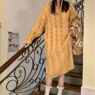 Long-sleeve Plain Cable Knit Maxi Dress