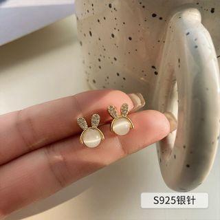 Rabbit Faux Cat Eye Stone Earring 1 Pair - Gold - One Size