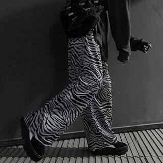 High-waist Zebra-print Straight-cut Pants