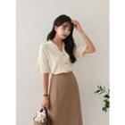 Collared V-neck Short-sleeve Cardigan