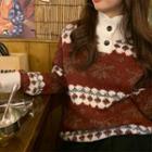 Stand Collar Snowflake Sweater Red - One Size