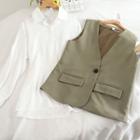 Set: Plain Shirt + Single-button Vest